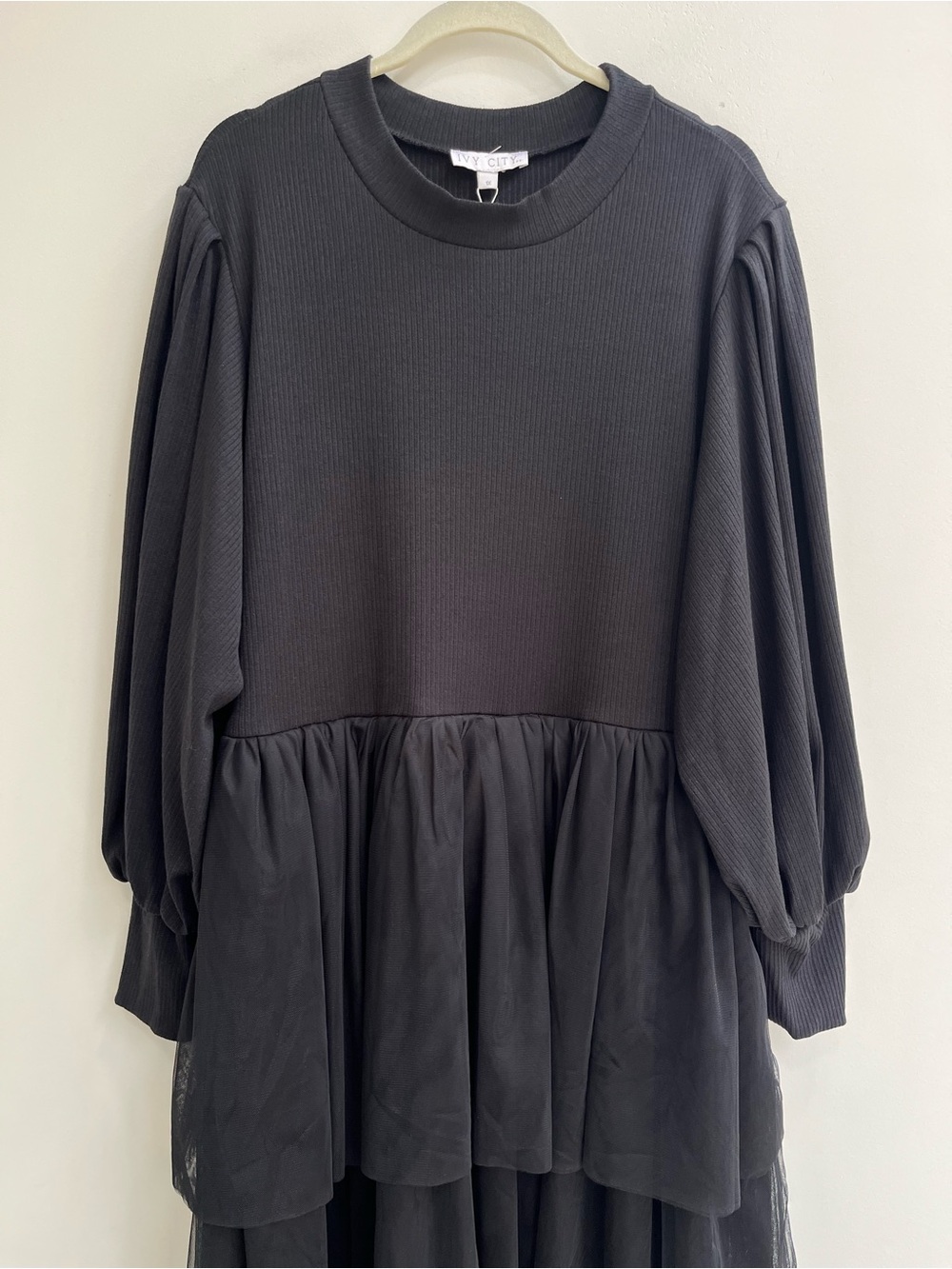 NEW Ivy City Co Cosette Midi Dress Black Ribbed Tulle Tiered Womens 1X - Picture 6 of 14